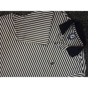 Footjoy Golf‎ Polo Shirt Mens L Black White Lisle Stripe Athletic Fit Black Rock
